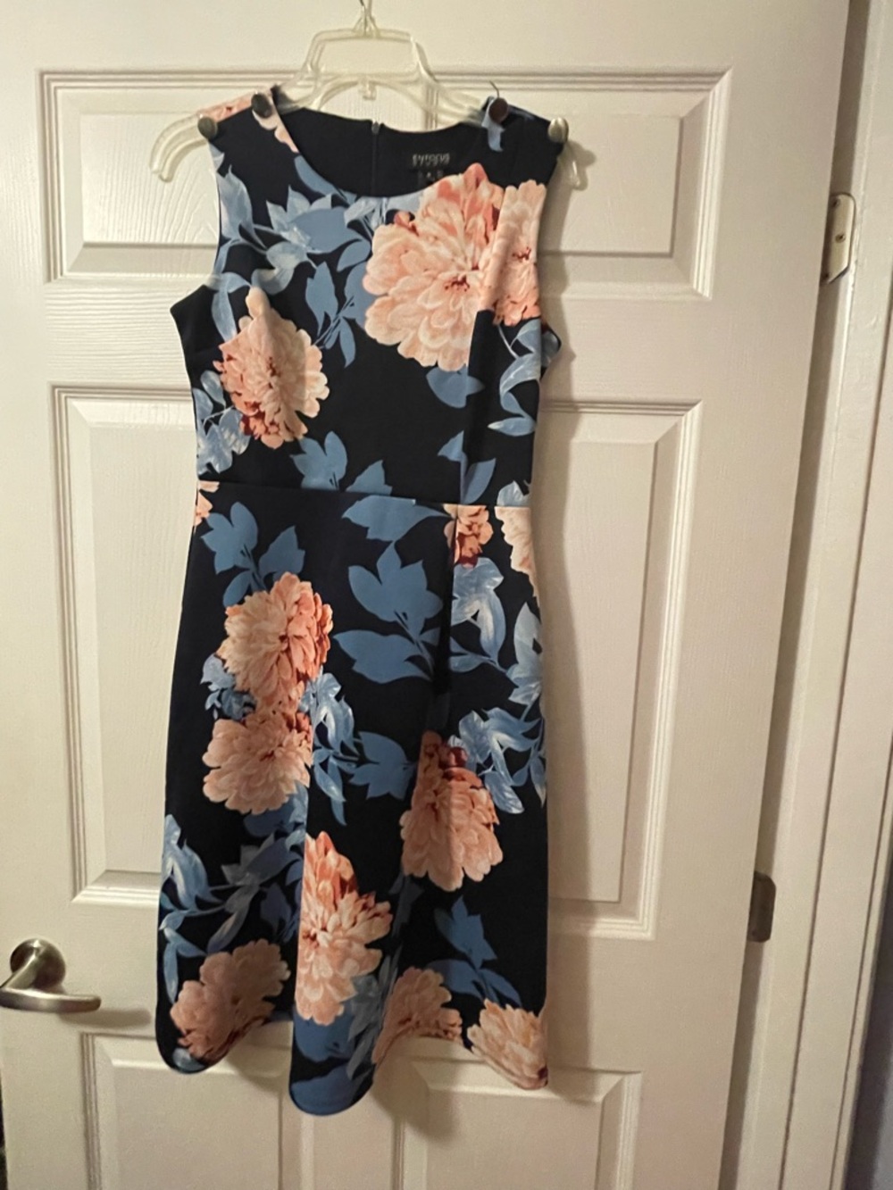 Enfocus Studio Navy Midi Dress with Peach Floral Print